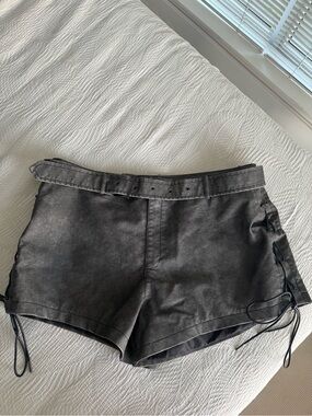 Fashion Nova Grey Faux Leather Belted Shorts